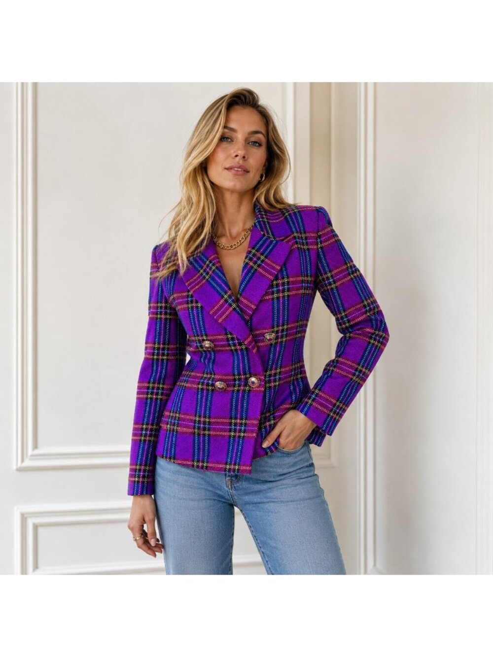 Vintage Lipton's Purple Pink Blue Wool Cropped Blazer 6